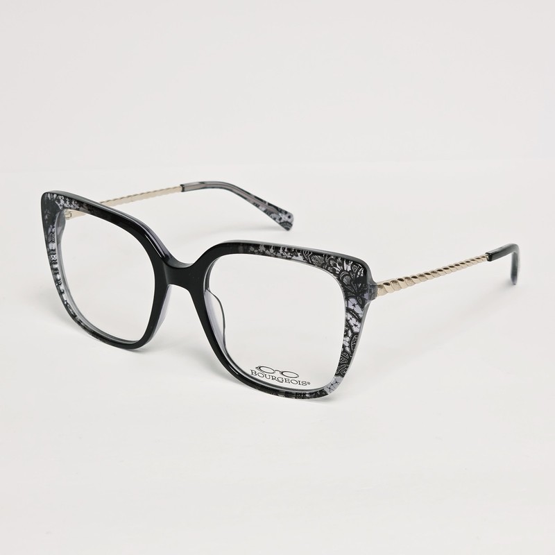 Bourgeois CH6923 Women's Square / Cat Eye Glasses in Black Floral | Size: 52mm gallery
