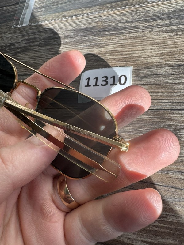 American Optical Vintage Sunglasses Frame Only 5 1/2 Gold Pilot Metal USA 52 mm. gallery