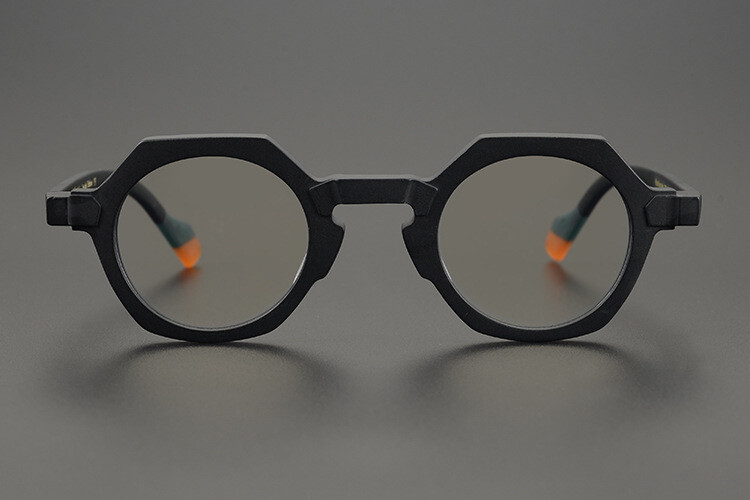 Hexagon Round Acetate Glasses Retro Vintage Plastic Frame Herren Brille Schwarz