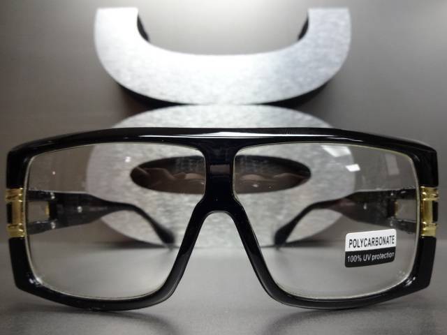 OVERSIZED VINTAGE RETRO Hip Hop Clear Lens EYE GLASSES Large Black & Gold Frame gallery