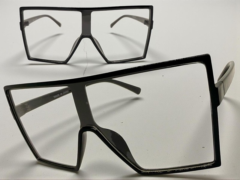 Oversized Modern Retro Shield Style Clear Lens EYE GLASSES X-Large Black Frame