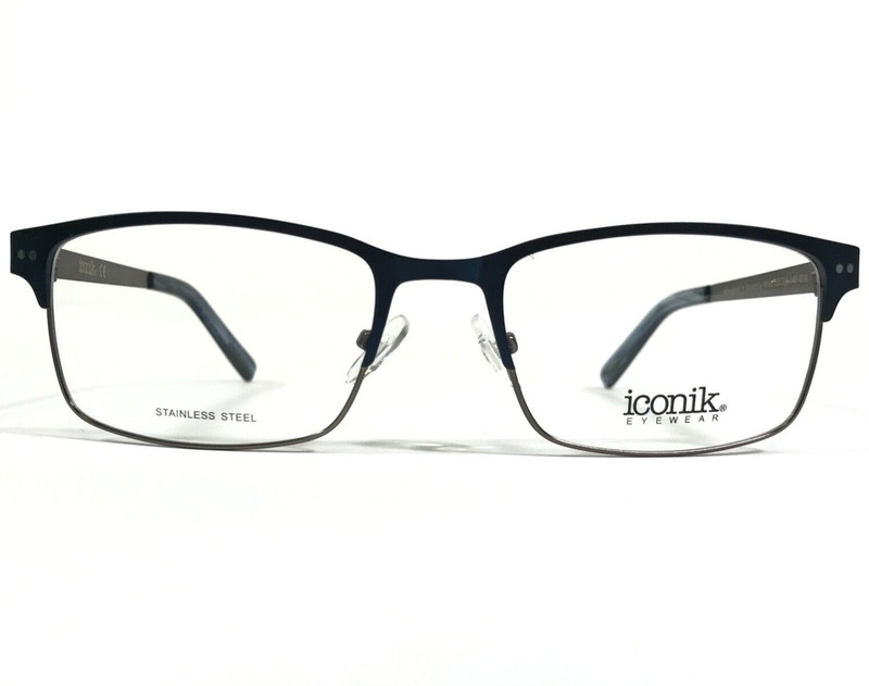 Iconik Eyeglasses Frames Miles C02 Grey Blue Rectangular Full Rim 53-19-140