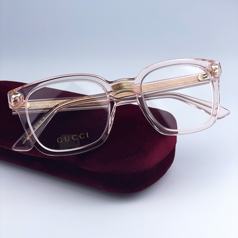 Gucci GG0184O 013 Eyeglasses Unisex Pink Transparent Square Demo New gallery