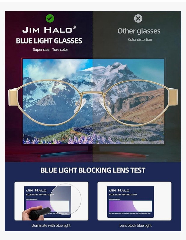 JIM HALO Oval Blue Light Glasses Retro Computer Screen UV400 Unisex gallery