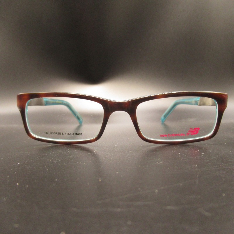 New Balance NBK 541 Eyeglass Frames 46-16-130 Brown Tortoise Teal Spring Hinge