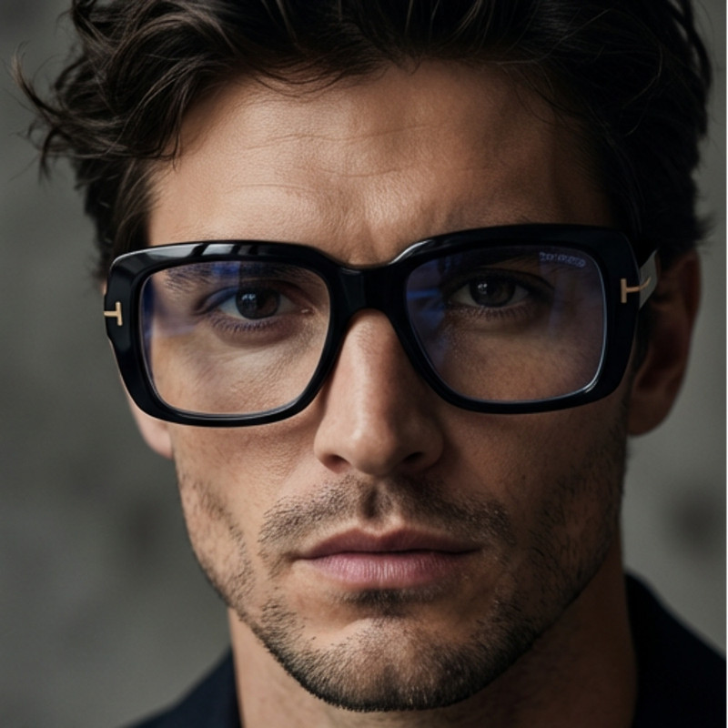 Tom Ford Eyeglasses FT5822-B 001 Black Square Men Blue Light Frames 54mm