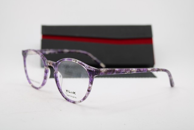 NEW KLIIK DENMARK 729 S407 PURPLE CLEAR GREY MARBLE AUTHENTIC EYEGLASSES 47-19