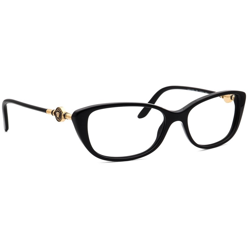Versace Eyeglasses MOD. 3206 GB1 Polished Black/Gold Cat Eye Italy 52[]15 140