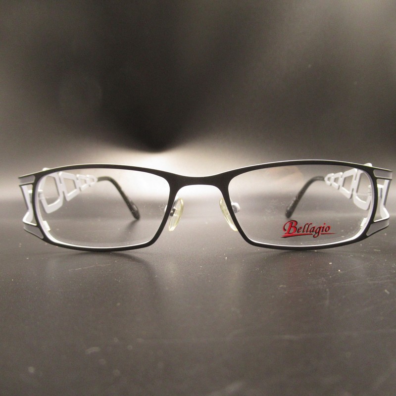 Bellagio 601 C-02 Black & White Geometric Full Rim Eyeglass Frames 49-18-135