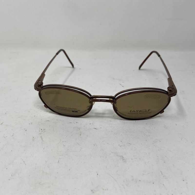 EASYCLIP S2445 48-19-135 15 Brown W/ Polarized Sun Clip Eyeglasses 241T
