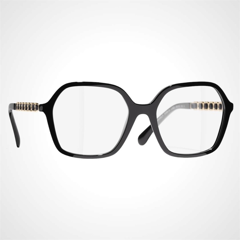 New CHANEL Eyeglasses CH3489Q C622 Black Acetate Square Leather Arms 53mm