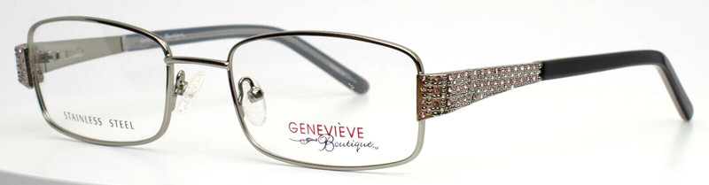 GENEVIEVE BOUTIQUE Glitz Gunmetal Womens Rectangle Eyeglasses 53-19-135 B:31