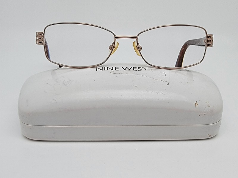 Nine West NW1038 780 Rose Gold Crystal Brown Rhinestone Eyeglasses Frame w/ Case