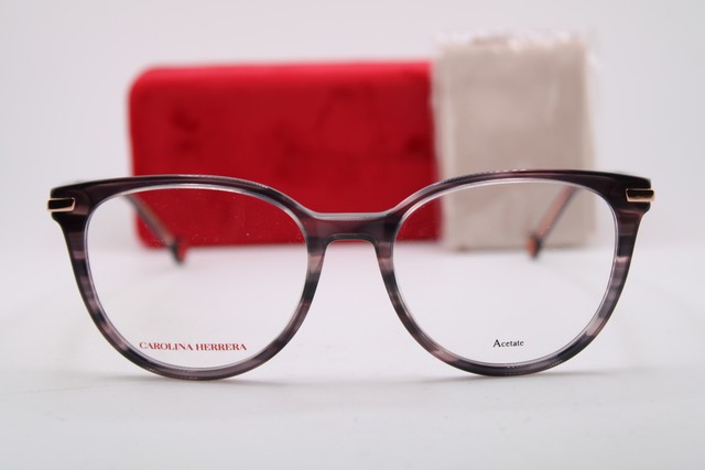 NEW CAROLINA HERRERA HER 0156 1ZX GREY HORN ROSE GOLD AUTHENTIC EYEGLASSES 53-18 gallery