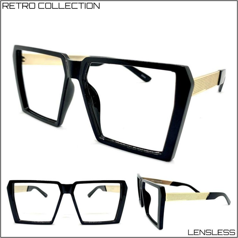 OVERSIZED EXAGGERATED RETRO Lensless Eye Glasses Large Square Frame Only NO Lens