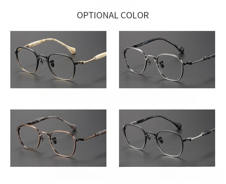 Retro Acetate Pure Titanium Deluxe Full Rim Eyeglass Bold Temple Frame Men Women gallery