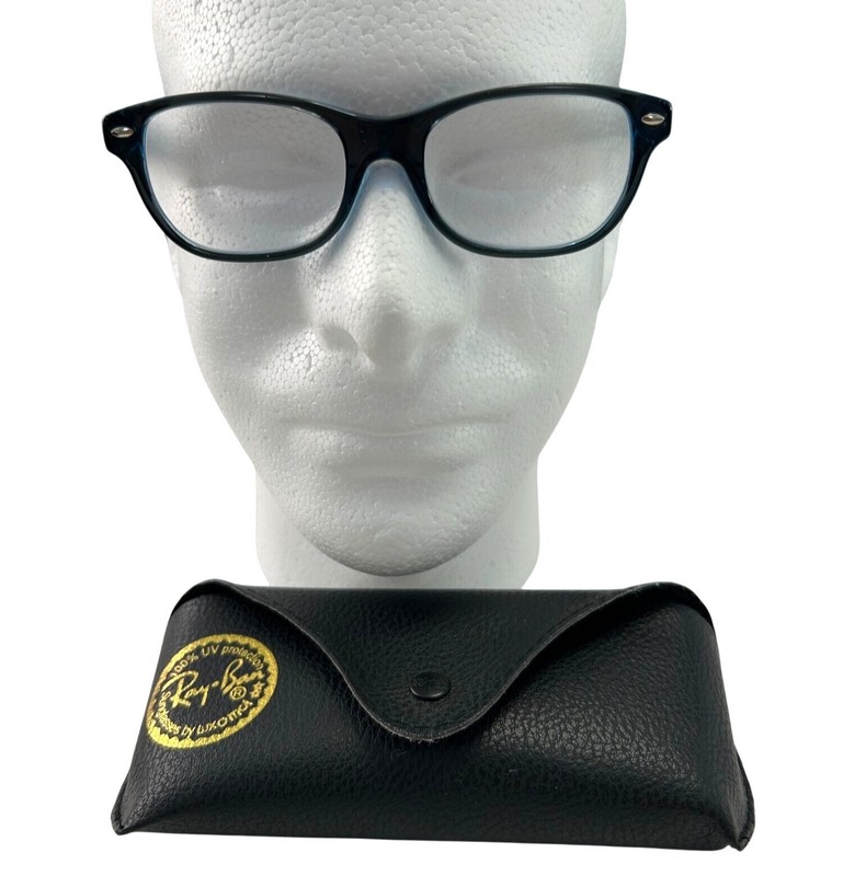 Ray Ban Blue Plastic Frame Eyeglasses Glasses 48-16-130 Black Leather Case
