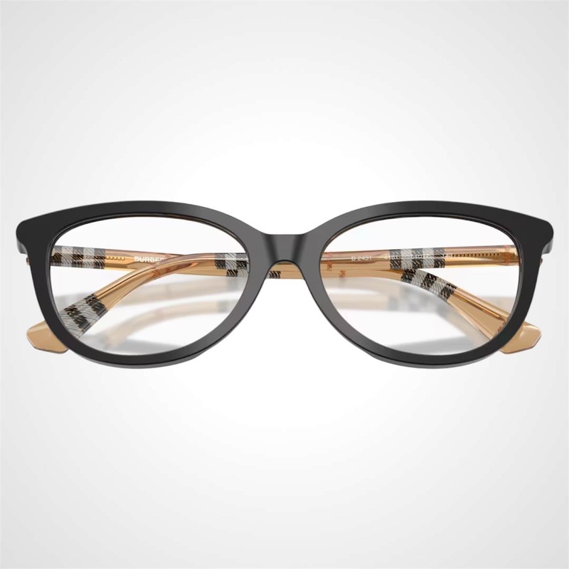 Burberry Eyeglasses Black BE2431 4161 Cat Eye Check Sand Arms 54mm w/ Box & Case gallery
