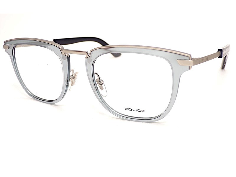 Police Glasses Frame Halo 5 Shiny Blue with Matte Silver Spectacles VPL566 0581
