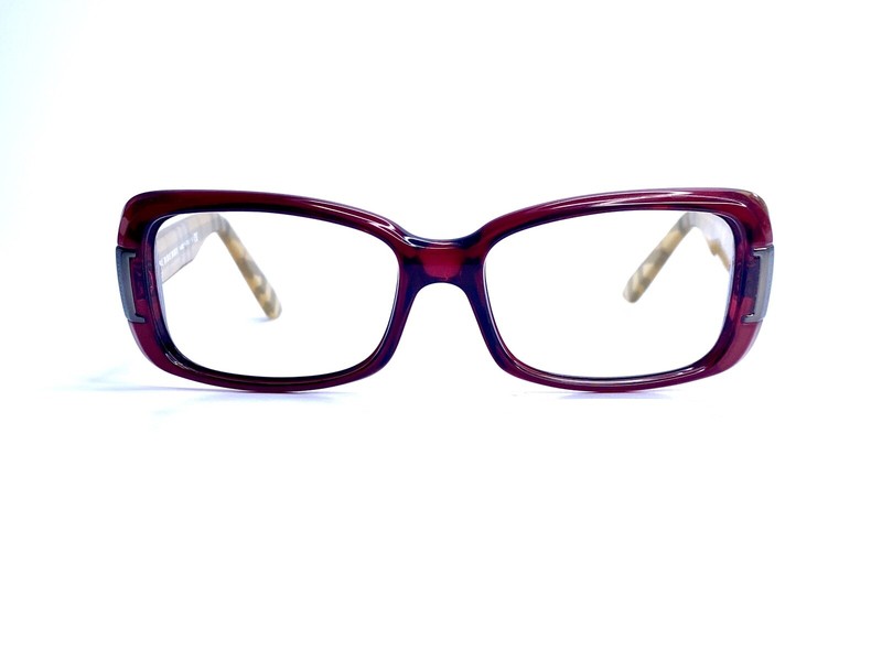 Burberry Red Clear Rectangular Glasses Brown Check Temples Italy B4087 54 16 140
