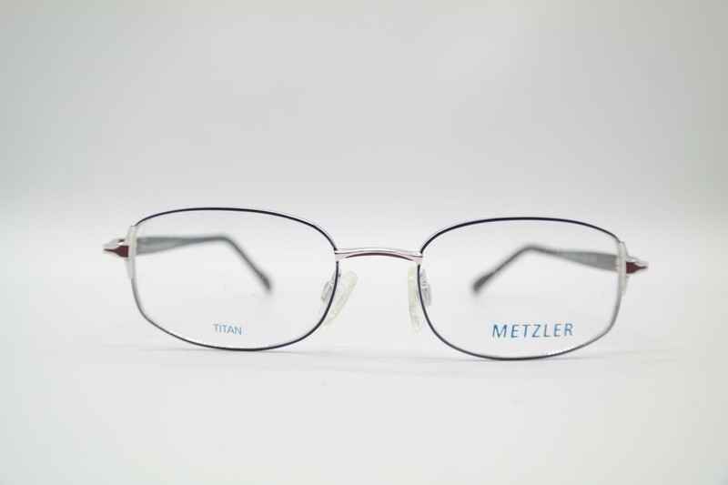 Vintage Metzler 1707 263 Titan Blue Silver Black Oval Glasses NOS