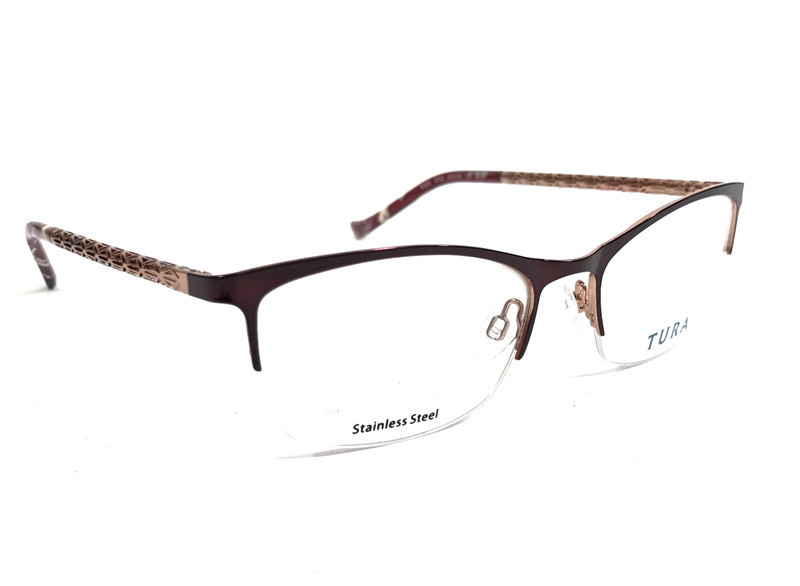 Tura Eyeglasses Frames R594 EGG Brown Rose Gold Cat Eye Half Rim 53-18-135 gallery