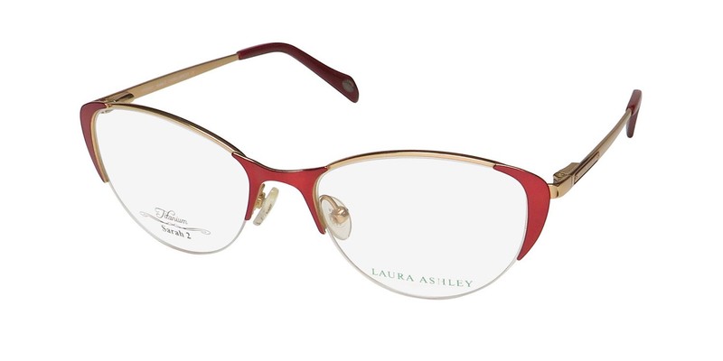 NEW LAURA ASHLEY SARAH 2 EYEGLASS FRAME RED 51-17-135 HALF-RIM OVAL TITANIUM