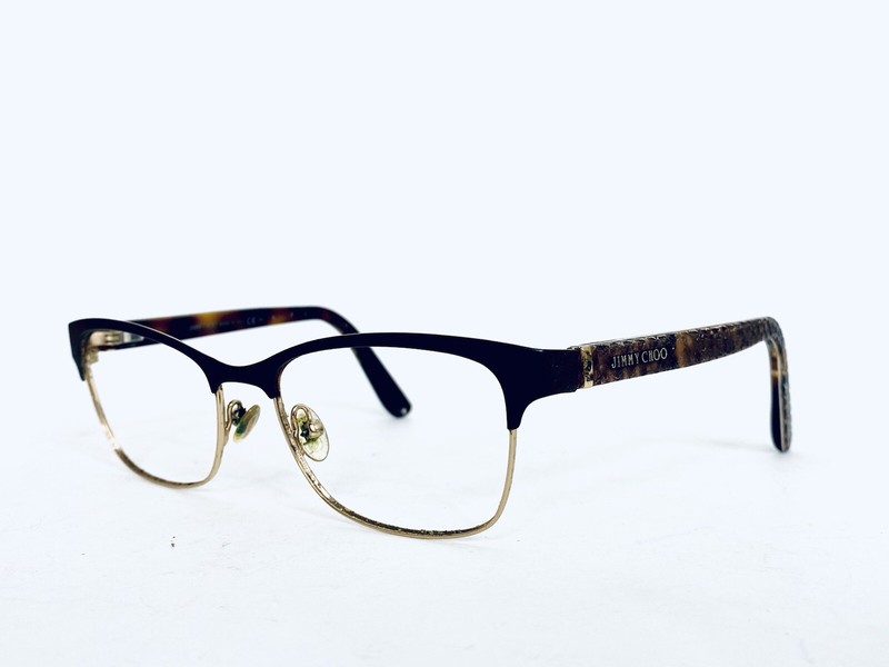 Jimmy Choo Black Gold Club Master Frame Textured Temple Glasses Italy 53 17 135
