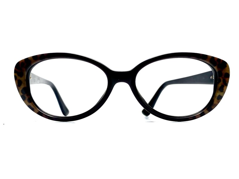 VTG Guess By Marelano Black Leopard Temple Cat Eye Glasses 52 18 135