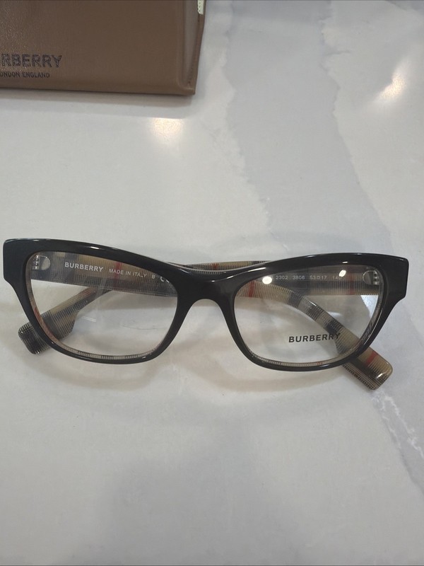 Burberry Eyeglasses Frames B 2302 3806 Black Novacheck New With Box, Case, Cloth