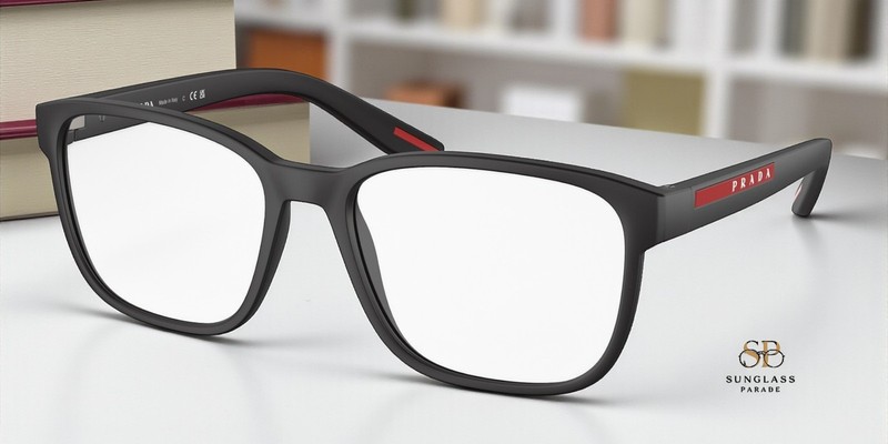 PRADA LINEA ROSSA PS 06PV DG01O1 Black Rubber Demo Lens 57 mm Men's Eyeglasses