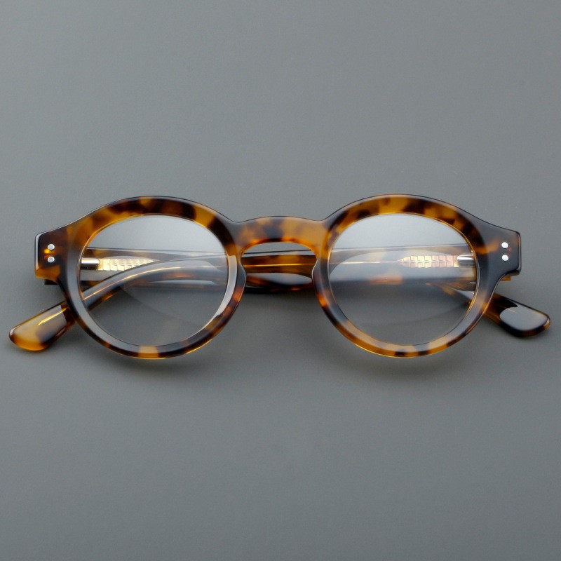Retro Men Round Glasses Full Rim Leopard Women Eyeglass Frames 43 27-145mm