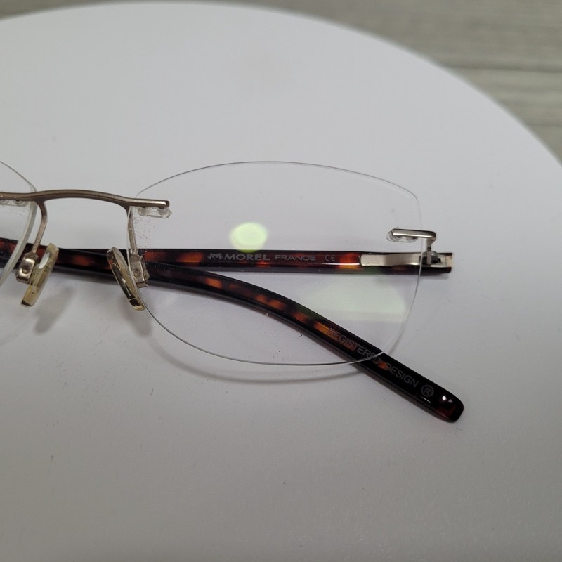 🕶️ MOREL LIGHTEC 8329L DR 012 France "Rimless" Temple 135 Solid & Tortoise🕶️ gallery