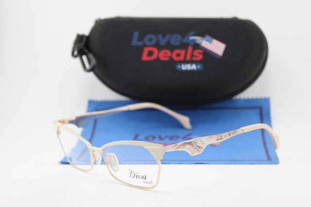NEW DIVA TREND 8129 C.957 CREAM GOLD GUNMETAL AUTHENTIC EYEGLASSES 53-16