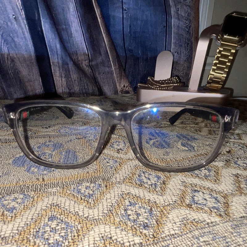 Gucci Gray Rectangular Full Rim Plastic Eyeglass Frames Solid Designer