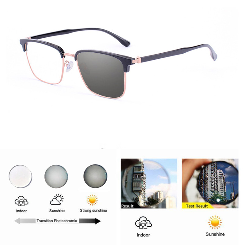 Square 162mm Large Frame Photochromic Nearsighted Myopia Glasses Men Half Frame