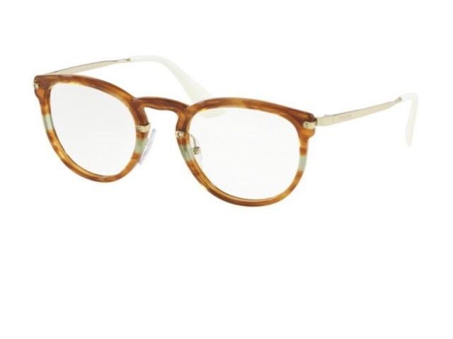 Prada Eyeglasses PR 02VV 2591O1 Amber Havana Brown with Aqua Green