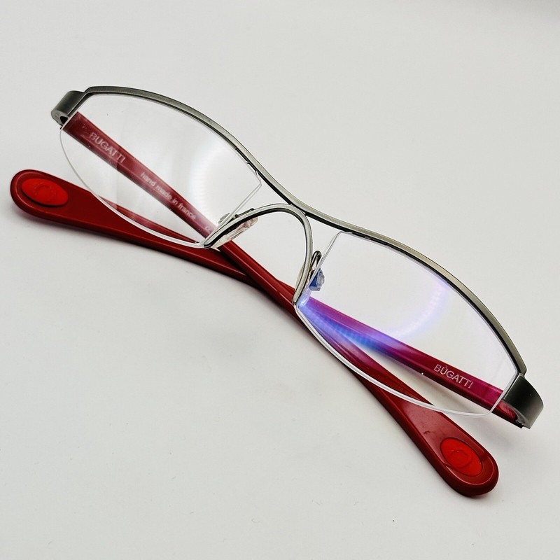 Bugatti Eyeglasses Women square gray red half-rim Mod. 403 e-identity NEW gallery