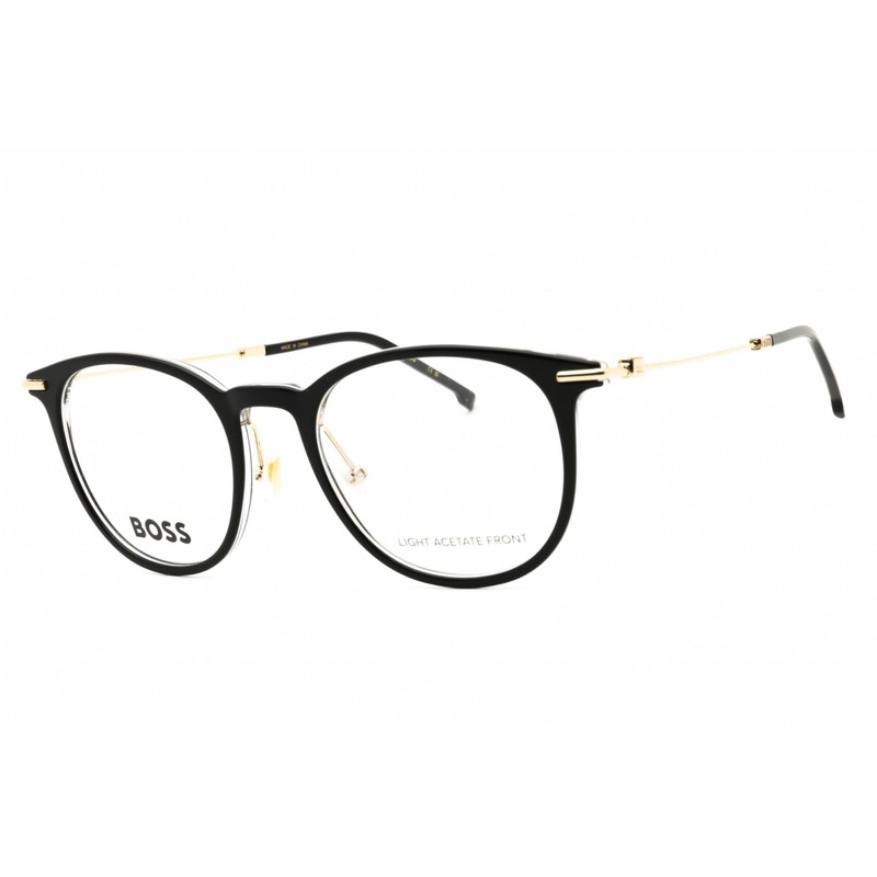 Hugo Boss Men’s Eyeglasses Black/Gold Acetate Round Full Rim Frame 1483 02M2 00