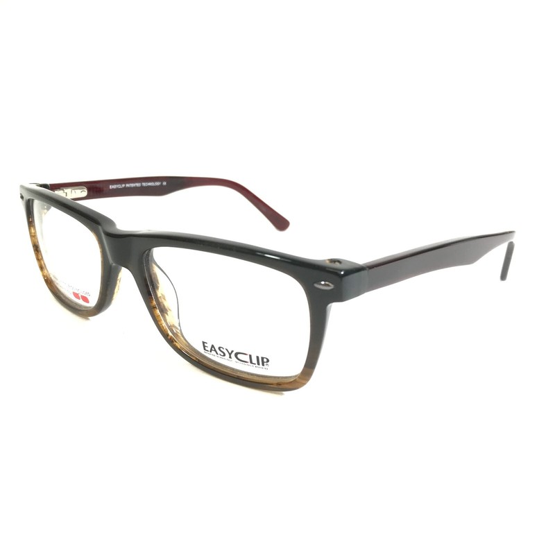 Easyclip Eyeglasses Frames WF EC3285 BROWN Red Square with Clip On Lenses gallery