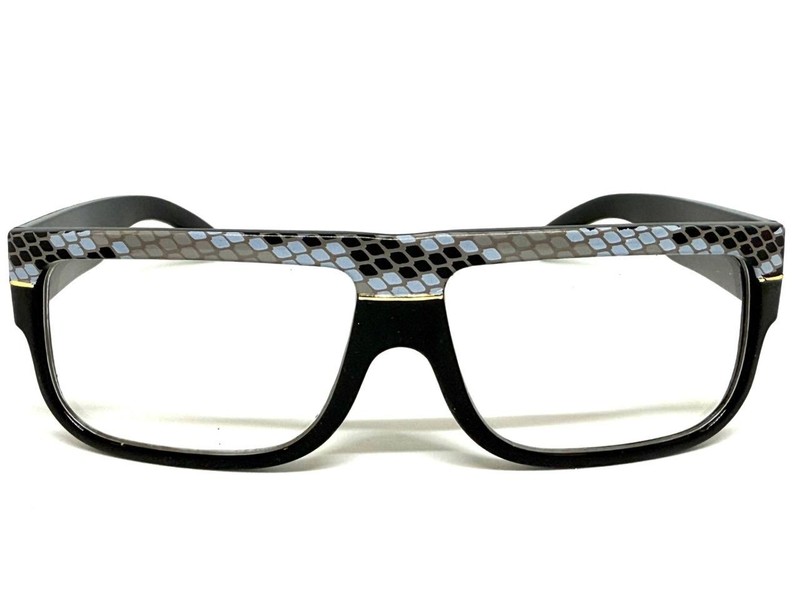 Men Classic Retro Hip Hop Rapper Clear Lens EYE GLASSES Black Snakeskin Frame C2 gallery