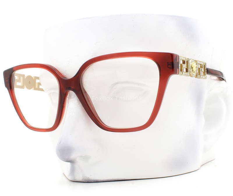 Versace Eyeglasses VE 3358B 5476 Glasses Crystal Dark Red Gold Logo 54mm No Case