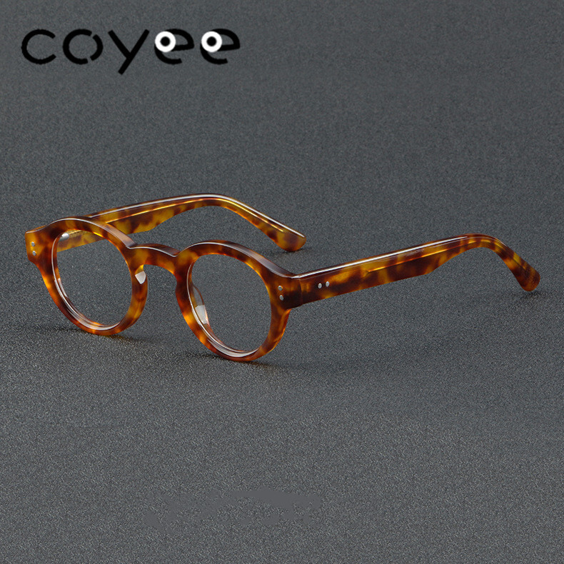 Ancient Acetate Round Eyeglass Frames Women Men Glasses Vintage Eyewear Leopard