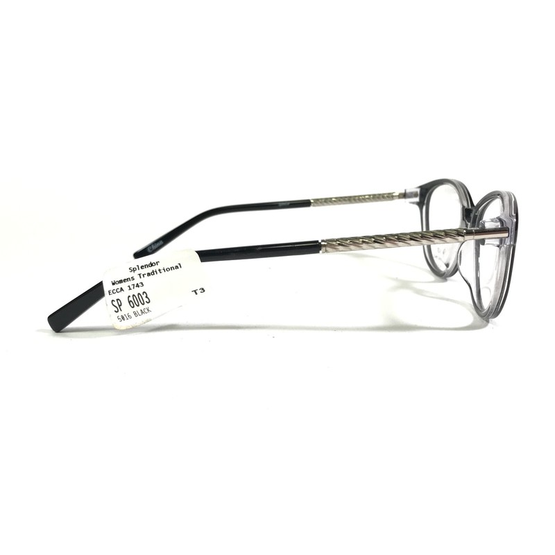 Splendor SP 6003 BK Eyeglasses Frames Black Silver Round Full Rim 50-16-135 gallery