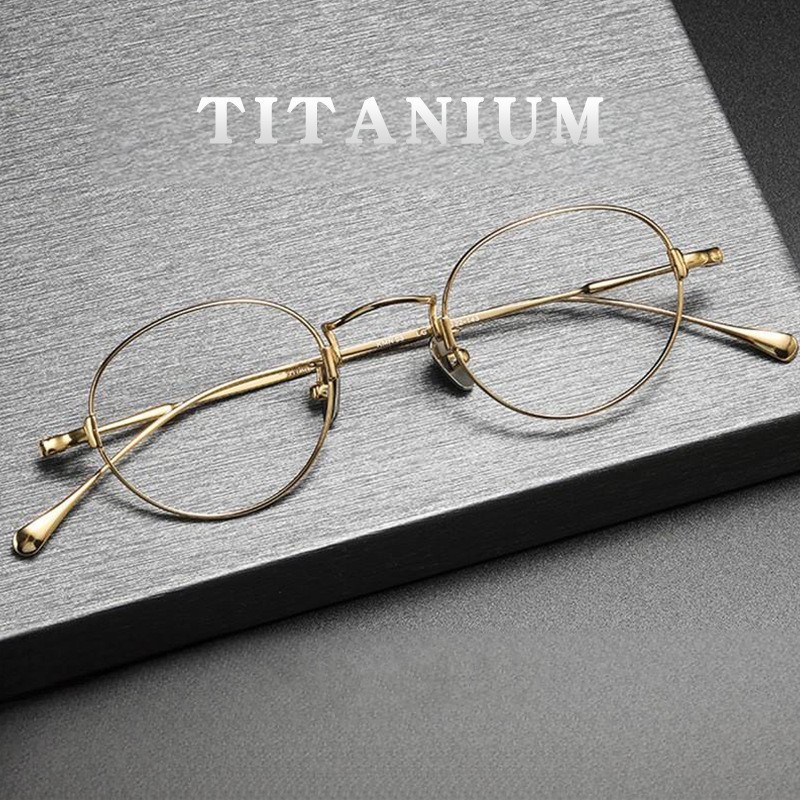 Pure Titanium Oval Eyeglass Frame Japanese Retro Glasses Small 44mm/Big 48mm gallery