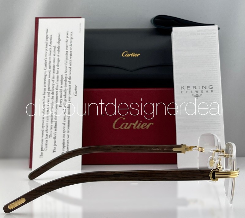 Cartier Rimless Eyeglasses Yellow Gold Wood Clear Demo Lens 56mm CT0286O 002 NEW gallery