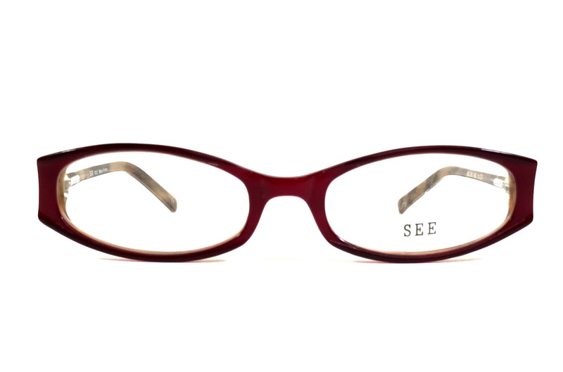 See Eyeglasses Frames 1012 col231 Shiny Red Tortoise Oval Full Rim 48-19-140