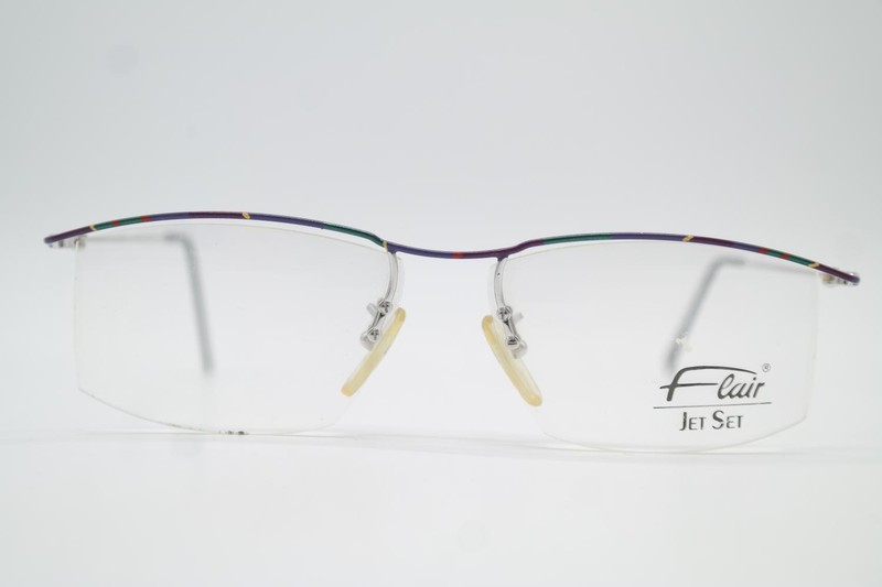 Vintage Glasses Flair JET SET 746 Multicolored Silver Half-Rim Glasses Frame
