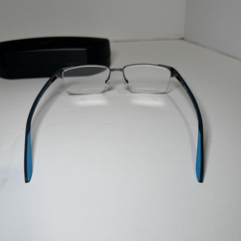 Nike 8054 074 Rectangle Satin Gunmetal/Matte Gray/Blue Half Rim Eyeglasses 55mm gallery