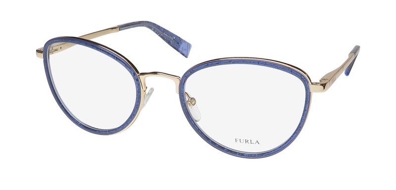 NEW FURLA VFU254 GLASSES BLUE 0WA2 WOMENS METAL & PLASTIC FULL-RIM CAT EYE